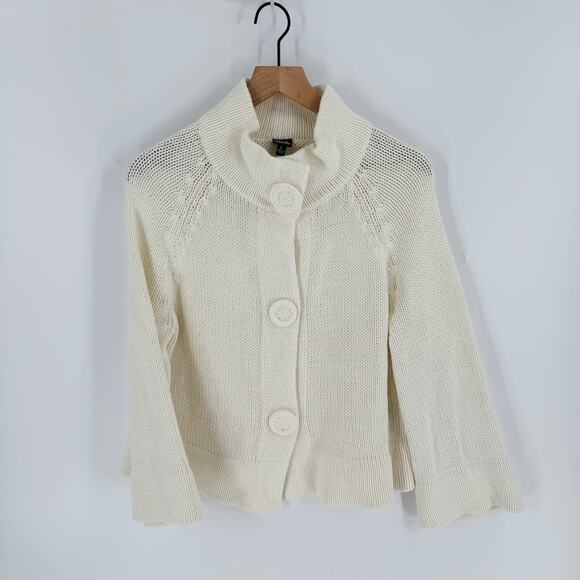 Vintage Rafaella Cream Knit Cardigan Funnel Collar Large Button Front Size L - Picture 8 of 8